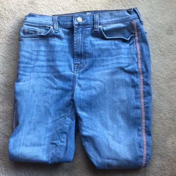 7 For All Mankind High Waist Ankle Gwenevere Striped Super Stretch Jeans - Picture 4 of 11